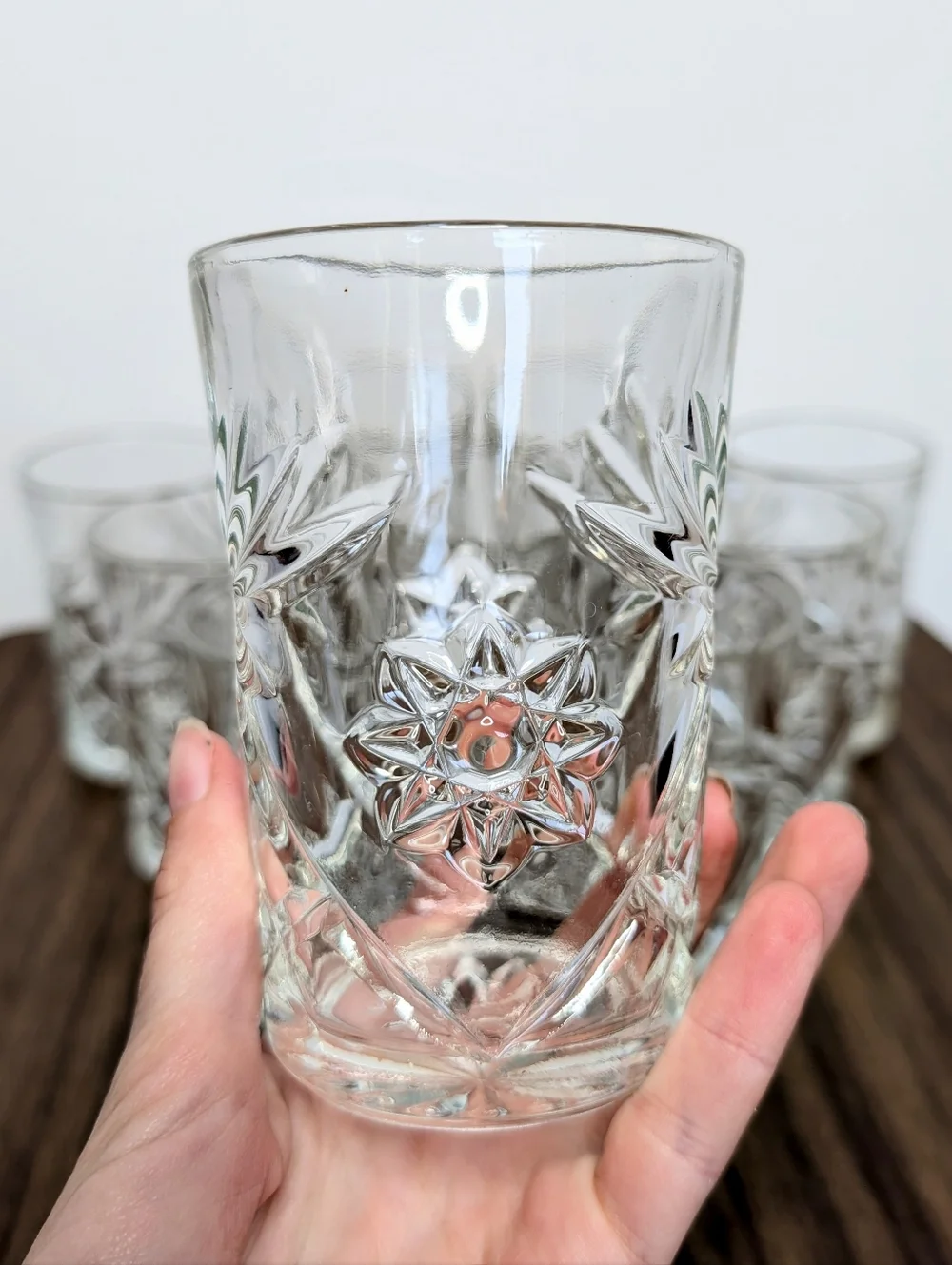 Set Of 10 Vintage 60s Anchor Hocking Prescut Pattern Flat Tumblers Pressed Glass